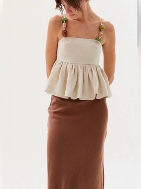 Casa Raki Justina Embellished Linen Blend Top